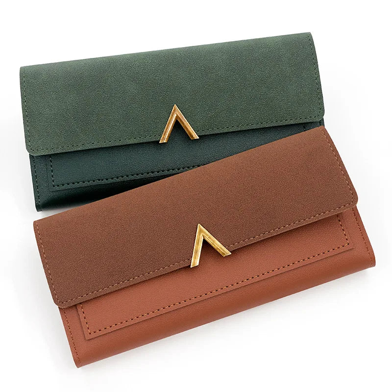 cartera larga con hebilla en forma de V para mujer, cartera triple para mujer