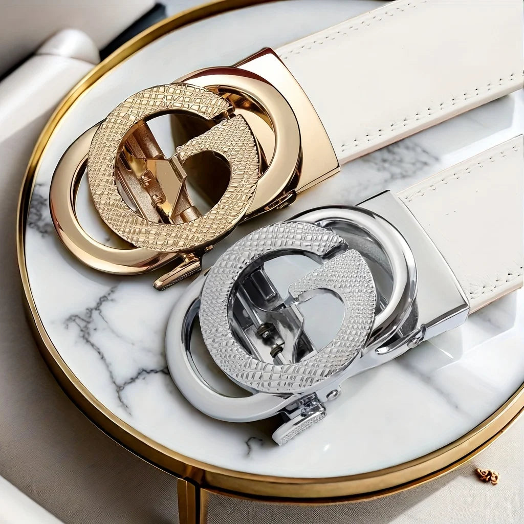 Cinturón blanco con hebilla automática para hombres, adecuado para negocios y ropa casual