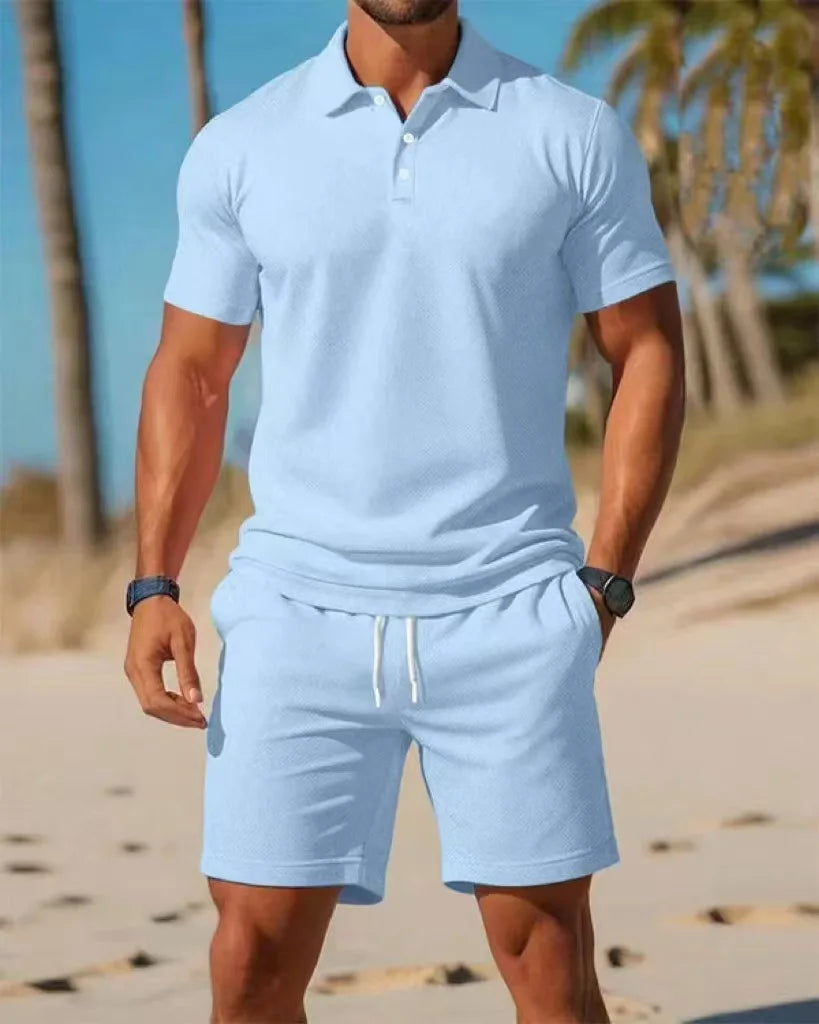 Conjunto de camisa Polo con botones de manga corta y pantalones cortos