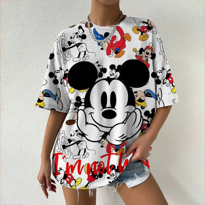 Camiseta de verano de manga corta para mujer, con estampado de cuello redondo