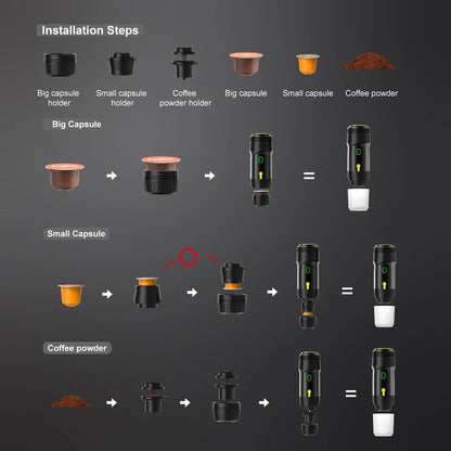 Wireless Electric Portable Espresso Maker for Car and Home, Camping Coffee Maker, Travel Coffee Maker with 3 in 1 Powder Capsules