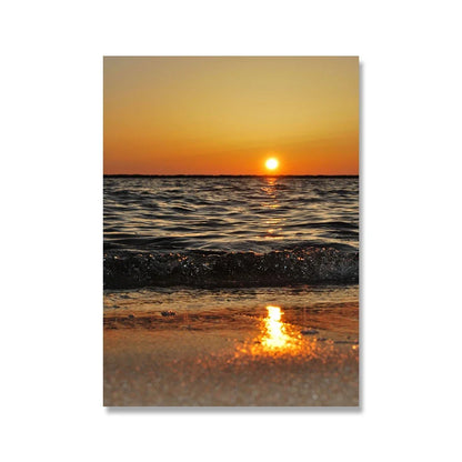 Pintura en lienzo para pared, arte nórdico, puesta de sol, arena, mar, playa, ondas, océano, Palma, póster, imagen Modular de paisaje marino para decoración para sala de estar
