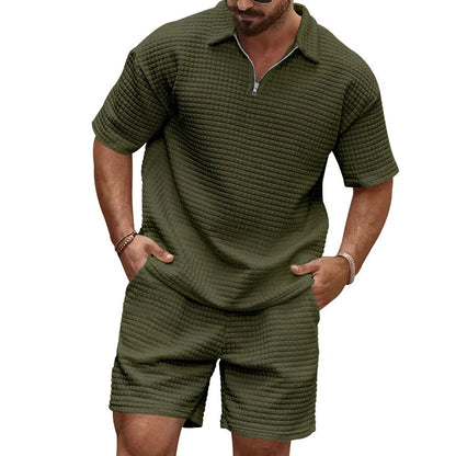 Conjunto de ropa deportiva a rayas para hombre, camiseta y pantalones cortos de manga corta