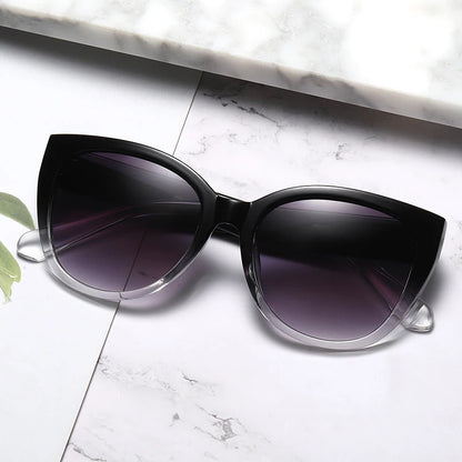 Gafas de sol estilo ojo de gato estilo retro para mujer, lentes de sol de marca con degradado, diseño sencillo de pierna ancha, unisex, con protección UV400