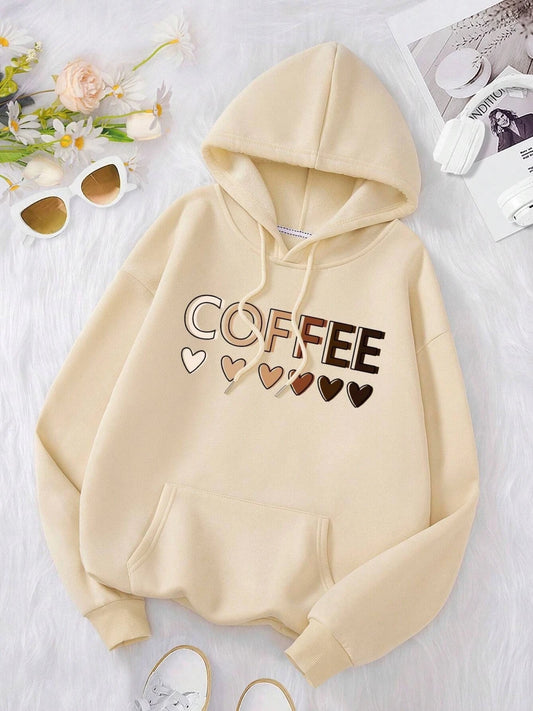 Sudadera con capucha con estampado gráfico de letras divertidas para mujer, sudadera de lana a la moda, informal,con capucha, ropa de gran tamaño para otoño