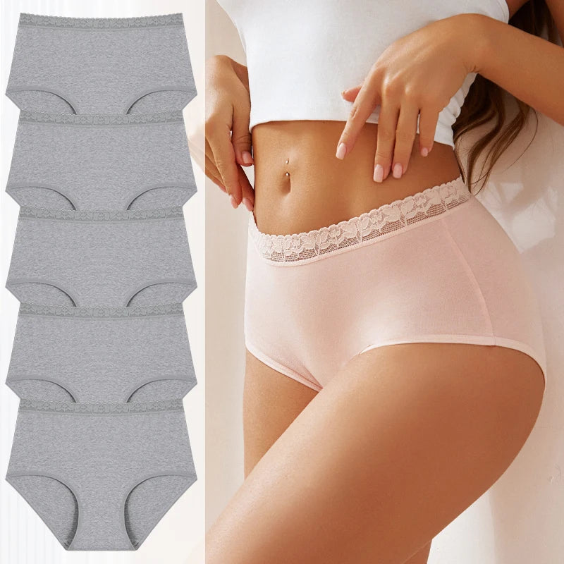 Conjunto de 5 bragas de algodón, bragas de cintura alta para mujer, lencería cómoda sin costuras