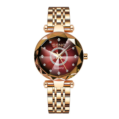 Reloj de cristal para mujer, marca superior de lujo, oro rosa, pulsera, femenino