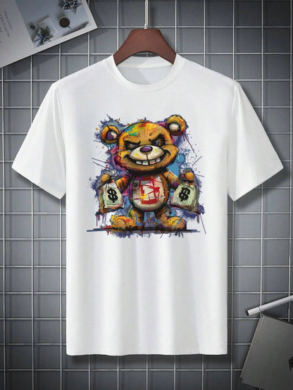 Camiseta deportiva informal de manga corta con cuello redondo y estampado  para hombre