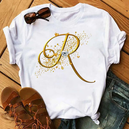 Camiseta de combinación de letras con nombre personalizado para mujer