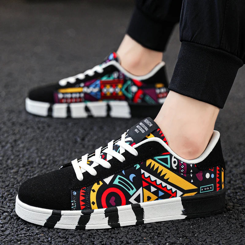 Zapatos vulcanizados rojos de alta calidad para hombre, zapatillas informales Unisex, zapatillas planas con grafiti a la moda de 46 tamaños, zapatos de Skateboard para hombre