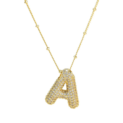 Collar con inicial de globo de circonita cúbica, colgante con letra burbuja del alfabeto AZ, chapado en oro y latón, para mujer, joyería de moda