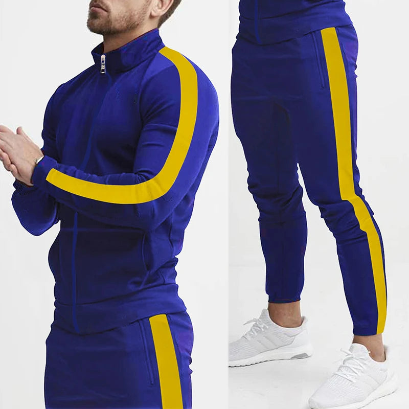 Conjunto deportivo de 2 piezas para hombre, ropa informal de cuello alto, a la moda, para primavera y otoño