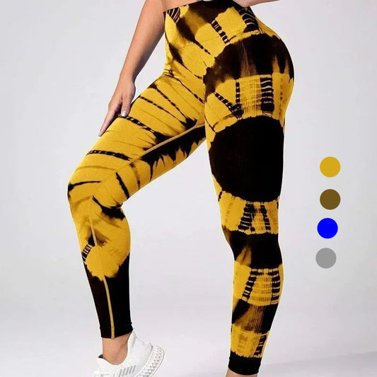 Mallas teñidas sin costuras para mujer, pantalones de punto ajustados, Fitness, Yoga, entrenamiento, correr, cintura alta elástica, levantamiento de cadera, medias deportivas de moda