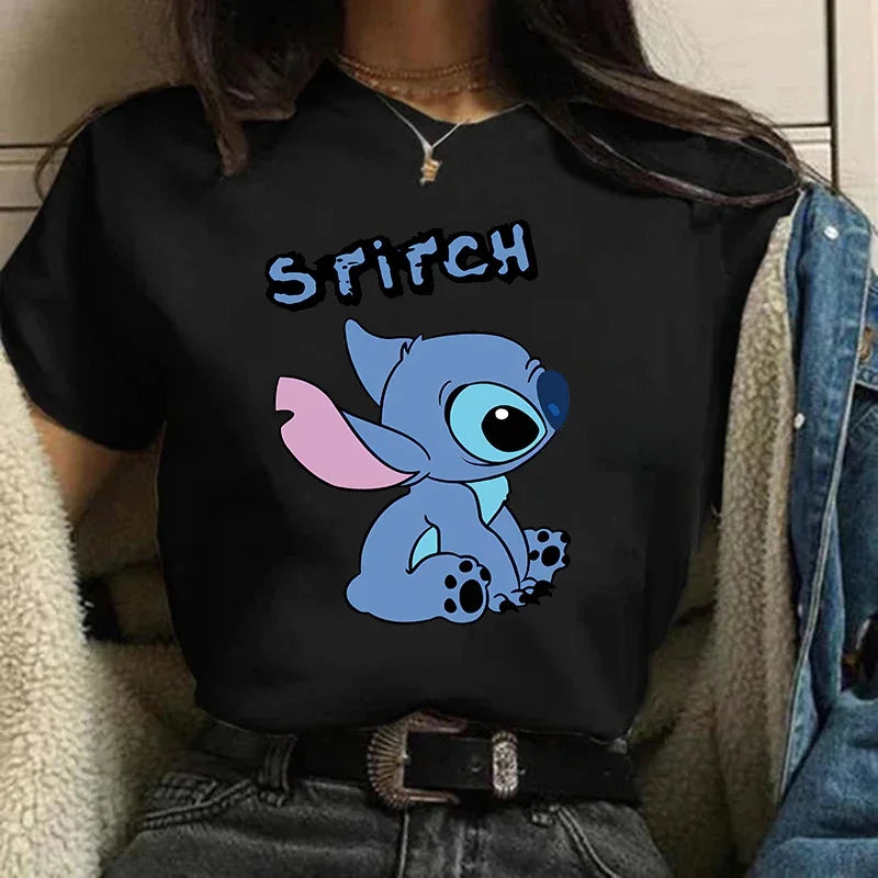 Camiseta divertida de dibujos animados de Stitch de Disney de los años 90 para mujer, camiseta de Lilo y Stitch, camiseta gráfica, ropa de calle, camisetas, ropa femenina