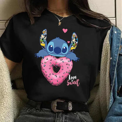 Camiseta divertida de dibujos animados de Stitch de Disney de los años 90 para mujer, camiseta de Lilo y Stitch, camiseta gráfica, ropa de calle, camisetas, ropa femenina