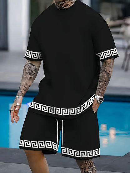 Verano nuevo traje de hombre estampado conjunto de mangas cortas y pantalones cortos para hombre Camiseta casual de verano para uso diario para hombre