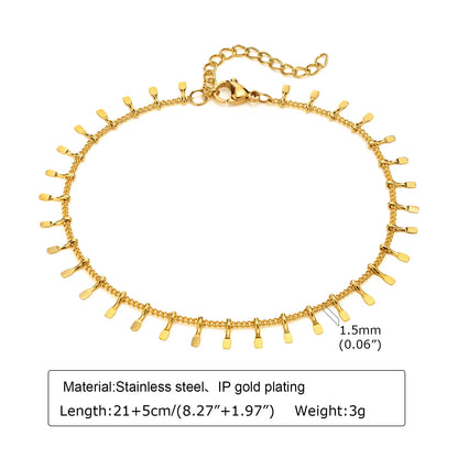 Pulsera de tobillo con perlas de acero inoxidable para mujer, cadena ajustable para el pie chapada en oro de 18 quilates, pulseras apilables para la pierna.
