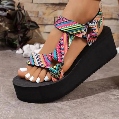 Zapatos de suela gruesa para mujer Sandalias altas de tela cómodas