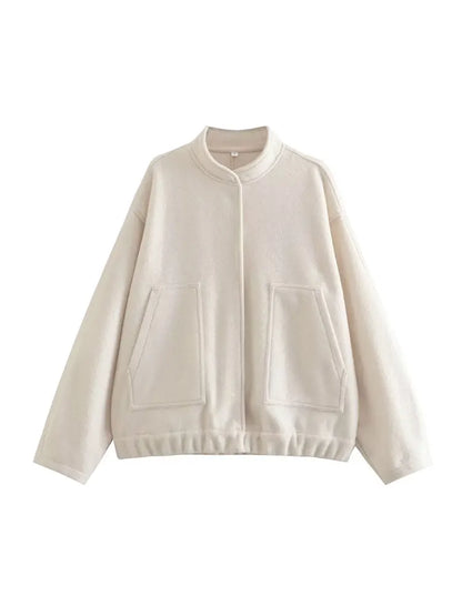Chaqueta Bomber de gran tamaño con bolsillos para mujer, abrigo Vintage de manga larga con botón a presión, prendas de vestir exteriores para mujer, Tops elegantes