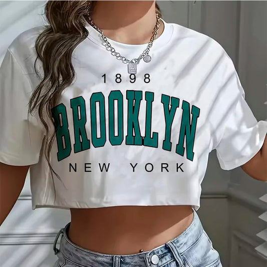 Camiseta  gráfica cuello redondo, camiseta Casual elegante para mujeres