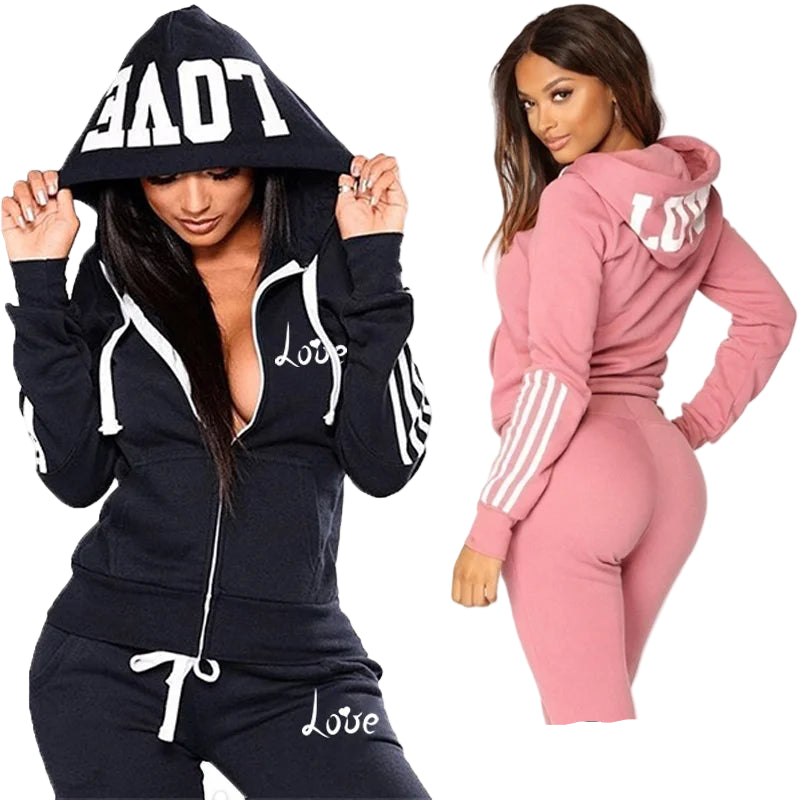 Trajes de chándal con estampado de letras LOVE para mujer, ropa deportiva, trajes de sudaderas con capucha y pantalones de chándal, moda