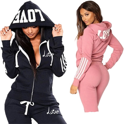 Trajes de chándal con estampado de letras LOVE para mujer, ropa deportiva, trajes de sudaderas con capucha y pantalones de chándal, moda