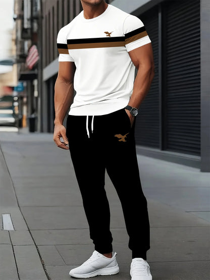 Nuevo y atractivo conjunto de camiseta y pantalones con cuello redondo