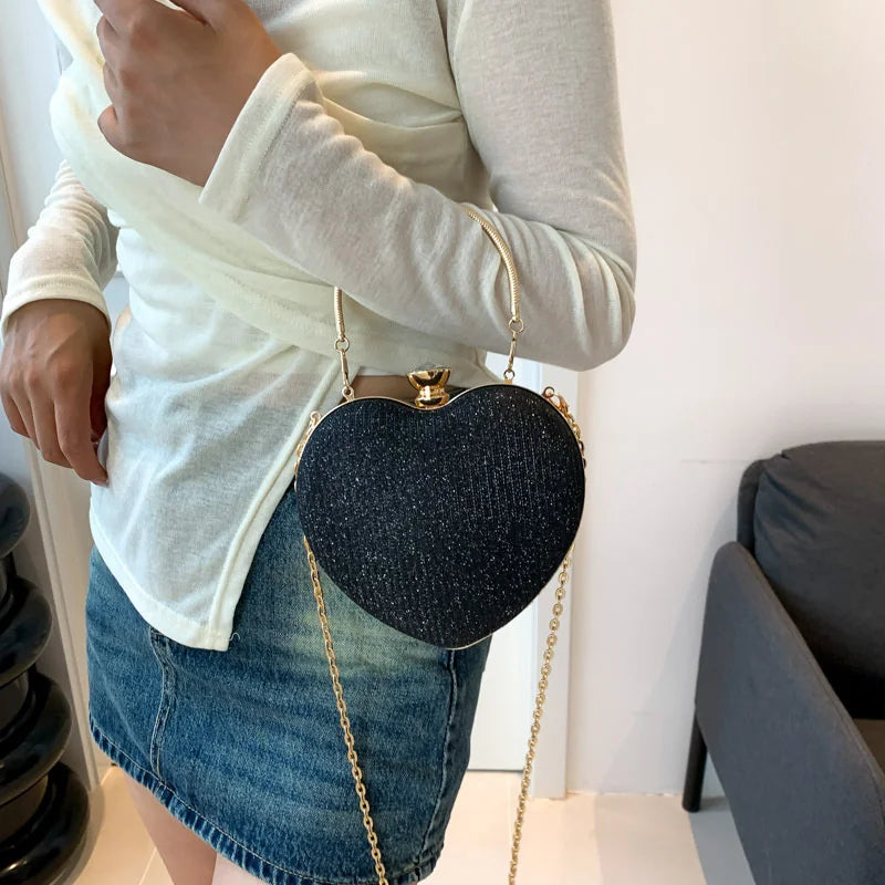 Bolso de mano de noche para mujer, bolso brillante con forma de corazón