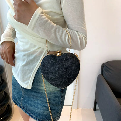 Bolso de mano de noche para mujer, bolso brillante con forma de corazón