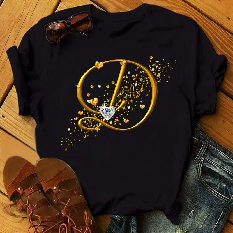 Camiseta de combinación de letras con nombre personalizado para mujer