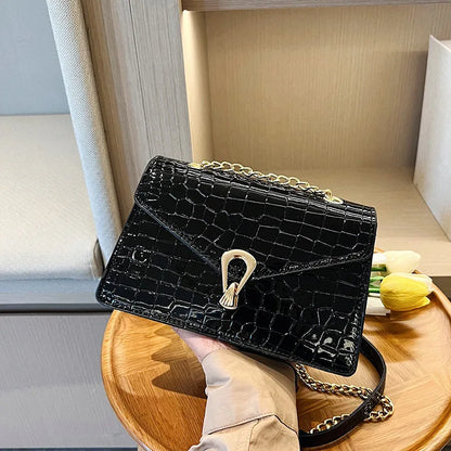 Bolsos de hombro con estampado de cocodrilo para mujer, bolsos de moda con cadenas cuadradas, bolsos cruzados de piel sintética para mujer