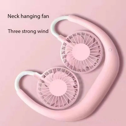 Ventilador portátil USB de mano para colgar en el cuello, recargable, miniventilador deportivo de 3 velocidades, ajustable, para el hogar, la oficina, viajes al aire libre.
