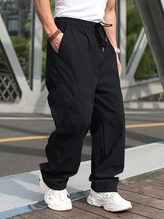 Pantalones cargo con cordón en la cintura para hombre, pantalones de pierna recta cómodos e informales de ajuste regular para uso diario al aire libre, pantalones de moda para hombre