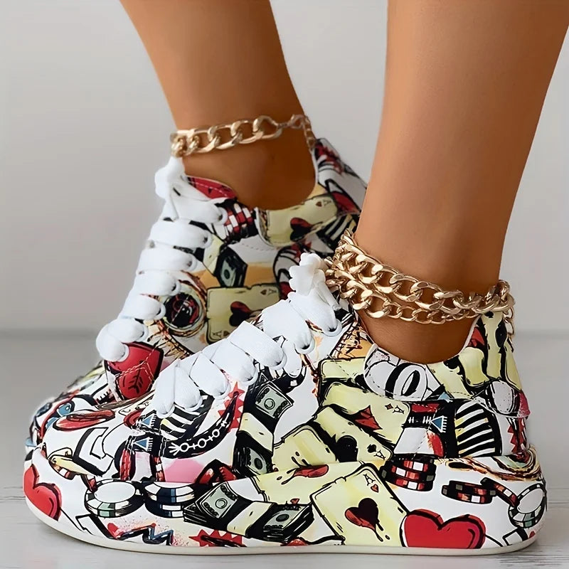 Zapatillas con estampado de grafiti para mujer, zapatillas elegantes