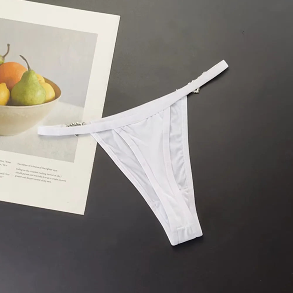 Tanga con tirantes para mujer, ropa interior con diamantes de imitación brillantes de talla grande