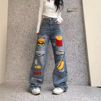 Vaqueros  de cintura alta Retro para mujer de talla grande nuevo diseño suelto  adelgazante que cubre la cadera pierna recta