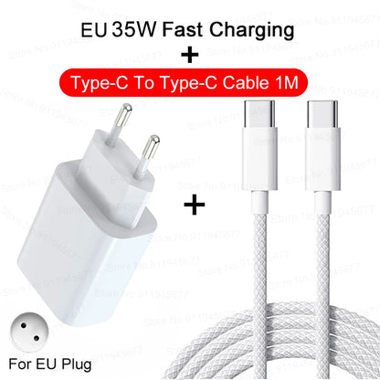 Cargador rápido PD de 35 W para iPhone 11, 12, 13, 14 y 15 Pro Max, cable de carga rápida para iPhone 15 Plus, cable de datos USB tipo C, cargador de teléfono