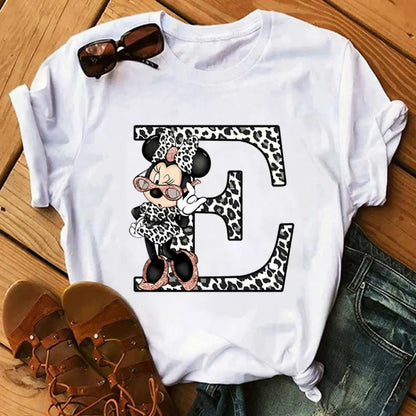Camisetas con estampado de 26 letras para mujer, camisetas Disney 2024, camisetas casuales de verano de manga corta, camisetas gráficas para mujer, ropa para mujer