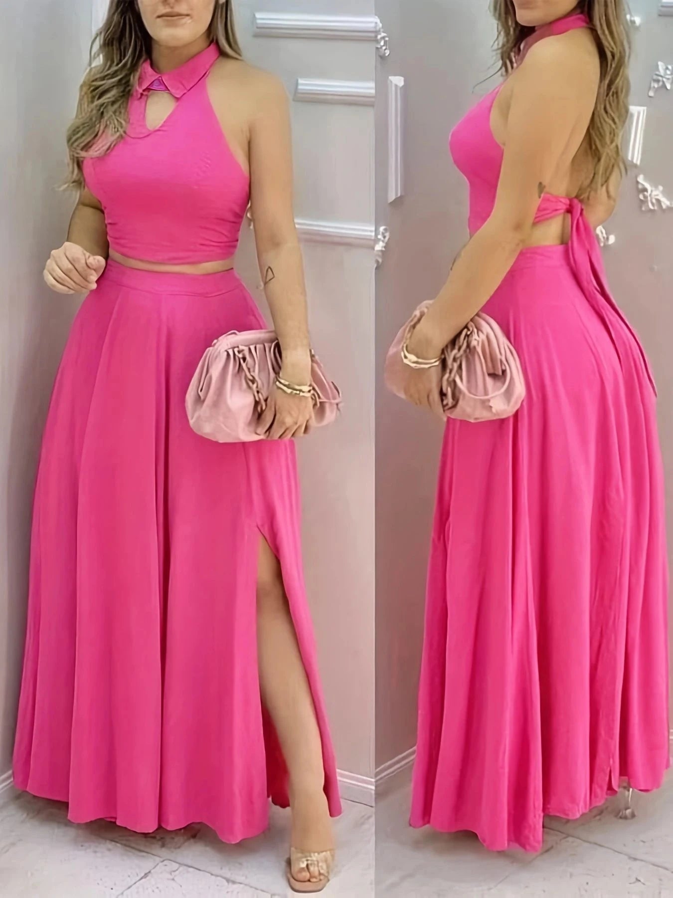 Conjunto de dos piezas para mujer,  falda larga dividida, ideal para fiestas nocturnas, bodas de verano, salidas elegantes