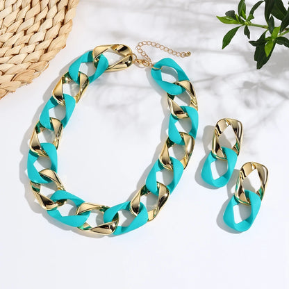 Nuevo conjunto de moda Icon collar y pendientes de acrílico fluorescente CCB empalmados para mujer, joyería para el cuello