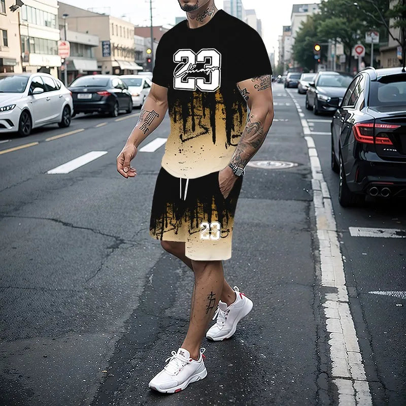 Conjunto de camiseta con estampado para hombre, pantalones cortos con estampado creativo