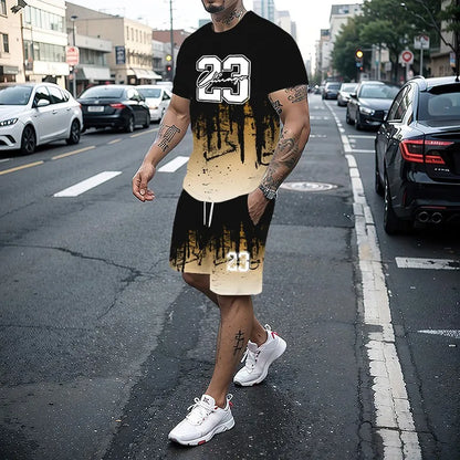 Conjunto de camiseta con estampado para hombre, pantalones cortos con estampado creativo
