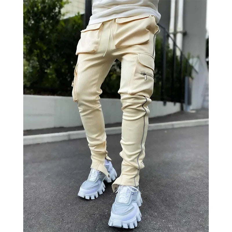 Pantalones Cargo de primavera y otoño para hombre, pantalones informales deportivos de pierna recta reflectantes