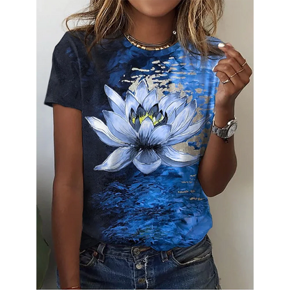 Camiseta con estampado de mariposa 3D y cuello redondo para mujer, camisetas de manga corta de verano a la moda, top de verano de gran tamaño, ropa femenina, novedad de 2024