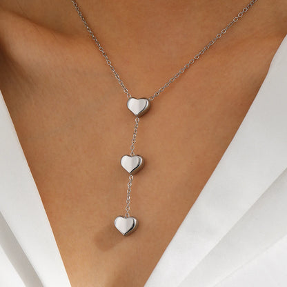 Collar de acero inoxidable con colgante de corazón de melocotón y flecos pequeños para mujer, joyería para San Valentín, regalo de aniversario.