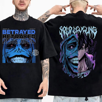 Camiseta de anime japonés Solo Leveling para hombre, camisetas gráficas de dibujos animados de Sung Jinwoo, camiseta Harajuku de manga corta de algodón de alta calidad