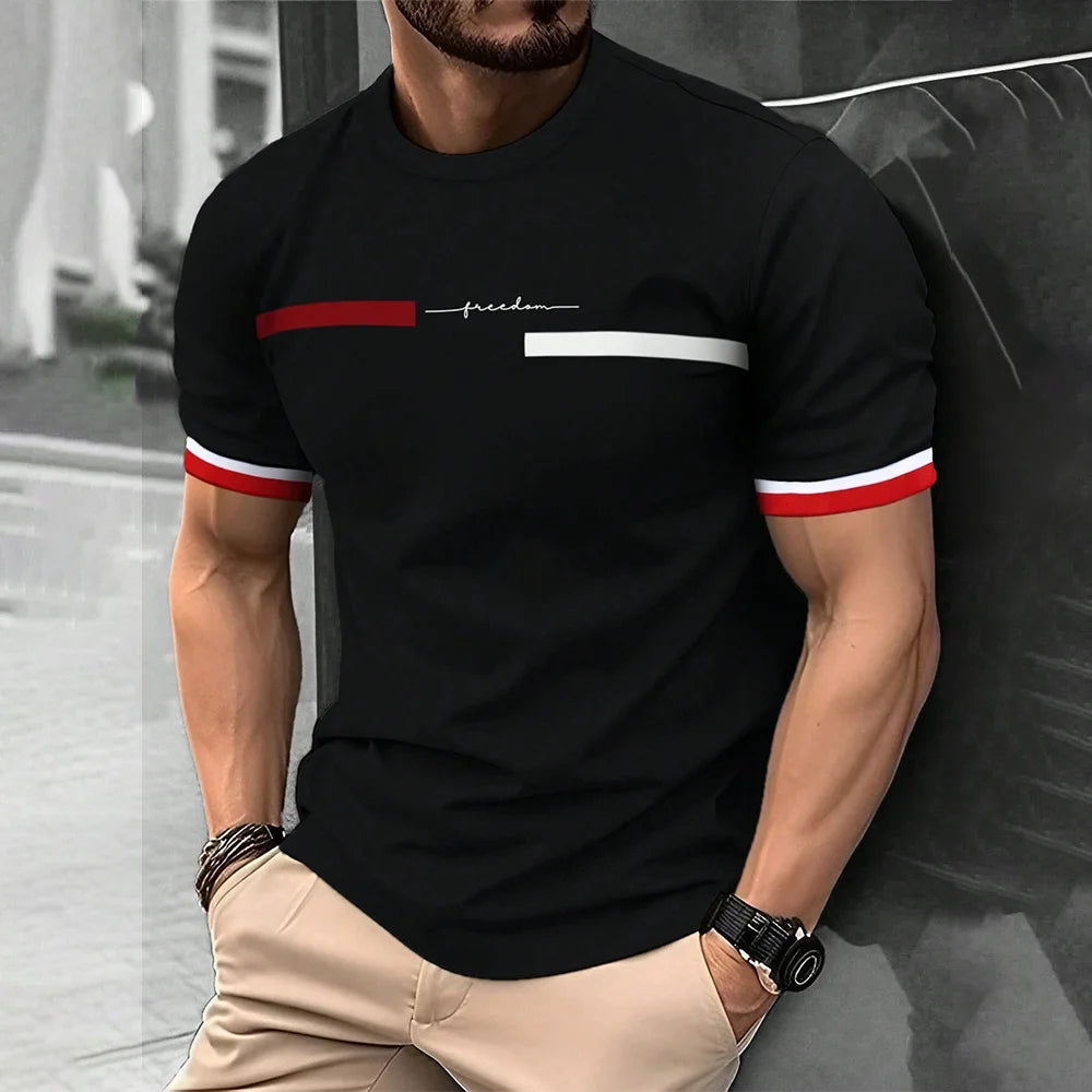 Camiseta de moda de verano con estampado de letras y rayas 3D para hombre, estilo hip hop, estilo Harajuku, informal, de cuello redondo, de gran tamaño