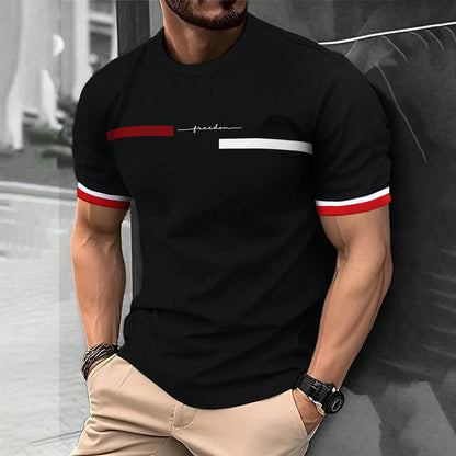 Camiseta de moda de verano con estampado de letras y rayas 3D para hombre, estilo hip hop, estilo Harajuku, informal, de cuello redondo, de gran tamaño