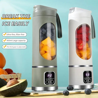 Exprimidor de frutas portátil de 10 cuchillas, capacidad de 450 ml, 3 velocidades, recargable por USB, triturador de hielo para batidos y licuados.