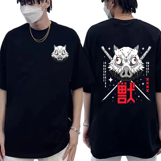 Camiseta con estampado de Hashibira Inosuke para mujer, camiseta de manga corta a la moda con estampado de anime callejero, camiseta informal de verano con personalidad